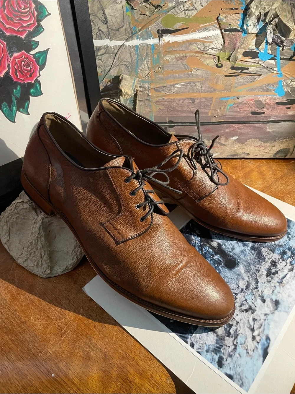 Gordon Rush Brown Pebbled Leather Derby Shoes